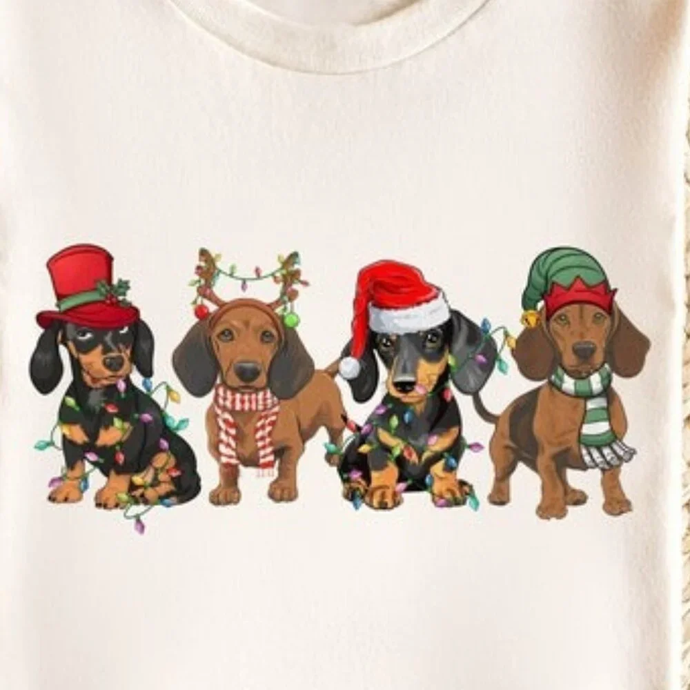 Dachshund Dogs Christmas Light T-Shirt, Dachshund Dogs Christmas T-Shirt - Picture 2 of 5